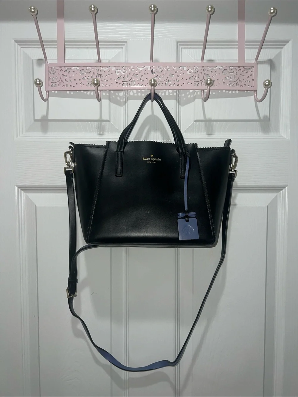 kate spade Black Leather Satchel with Blue Tag